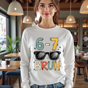6-7 Bruh Graphic T-shirt Cool tee XXL 2XL 3XL New White trending glasses Scool
